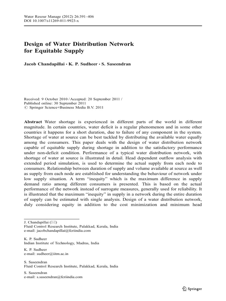 Equitable Water Distribution Network Design | PDF | Mathematical ...