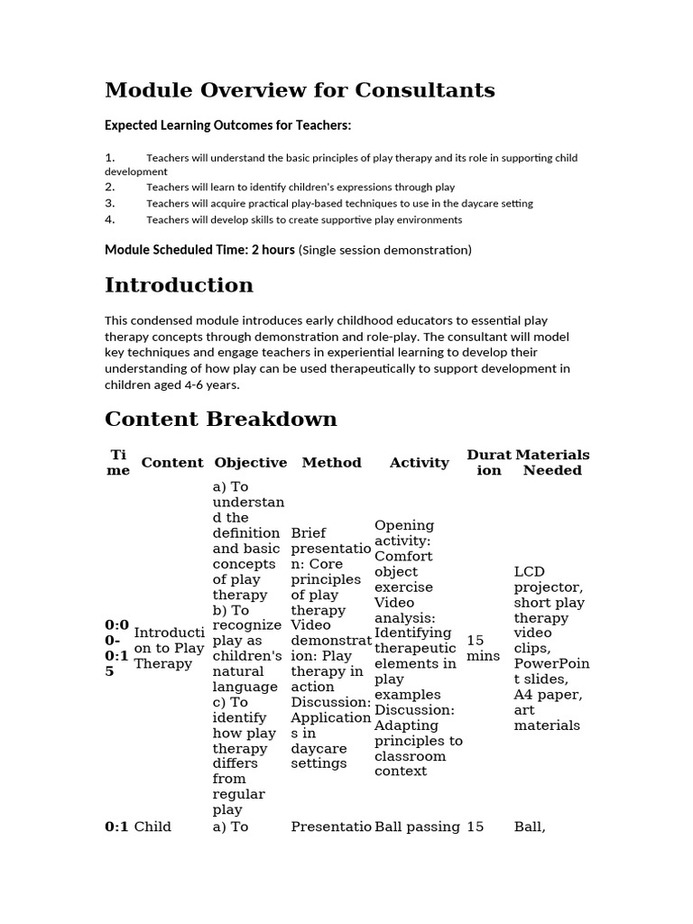 Module Overview For Play Therapy | PDF | Play Therapy | Psychotherapy