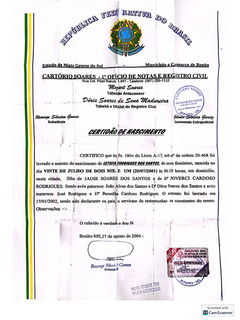 Certidão de Nascimento | PDF