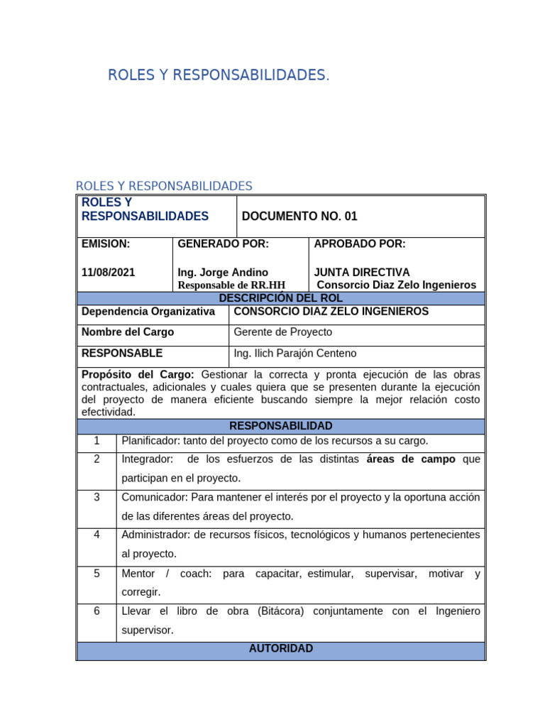 Roles y Responsabilidades en Proyectos de Construcción | PDF ...