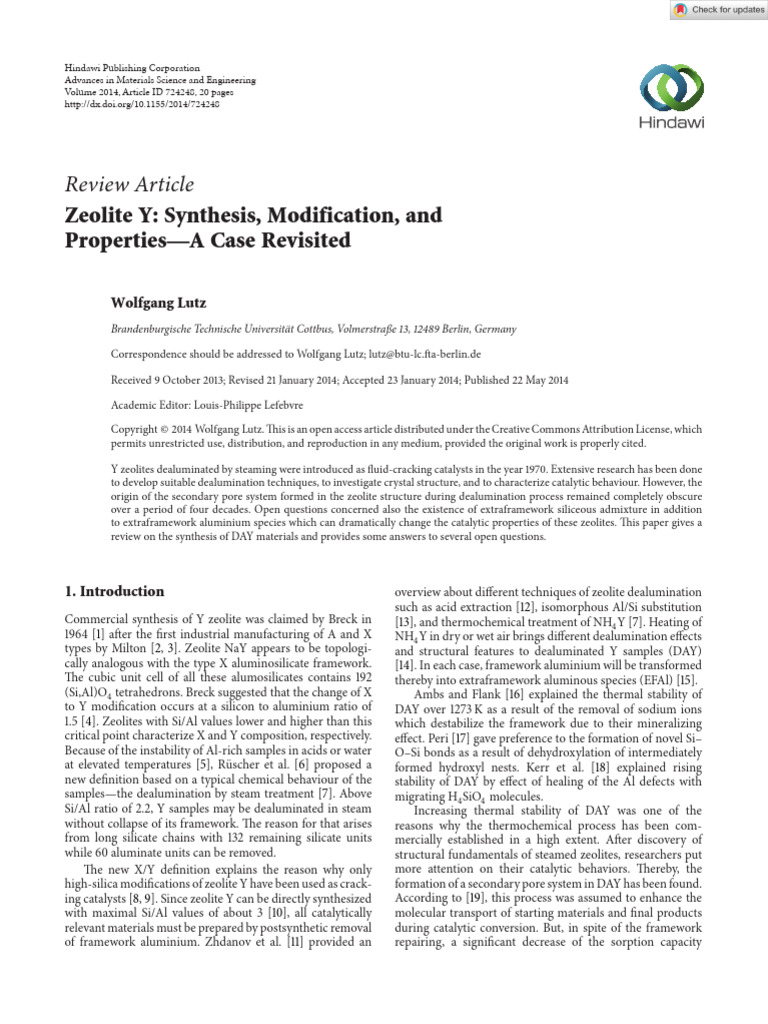 Zeolite Y: Synthesis and Catalytic Properties | PDF | Zeolite | Silicate