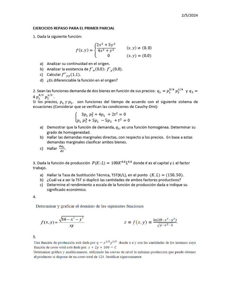 Ejercicios Repaso para El Primer Parcial | PDF