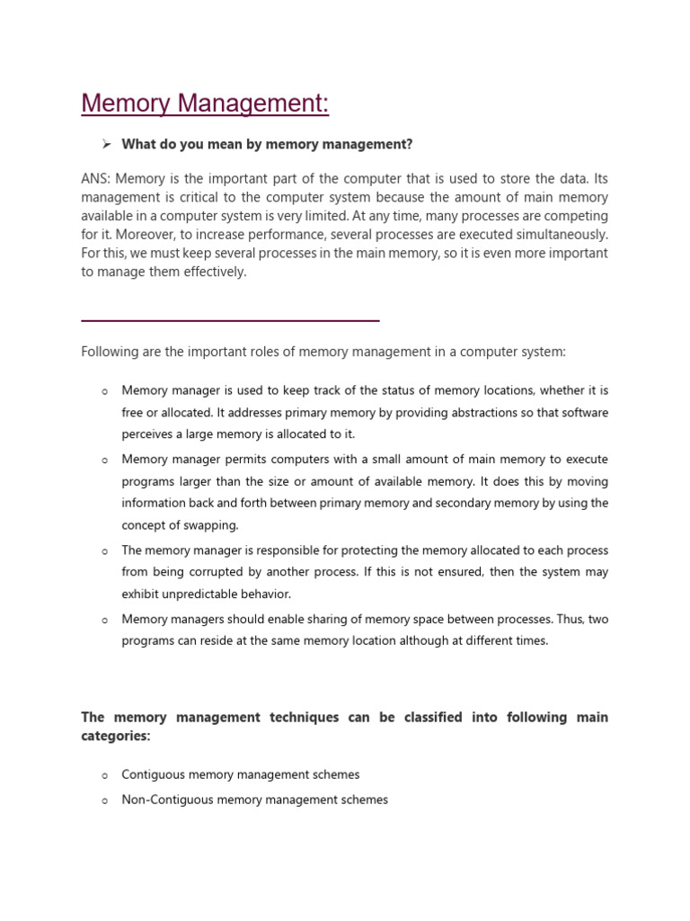 Memory Management in Operating Systems | PDF | Programming | Computer ...