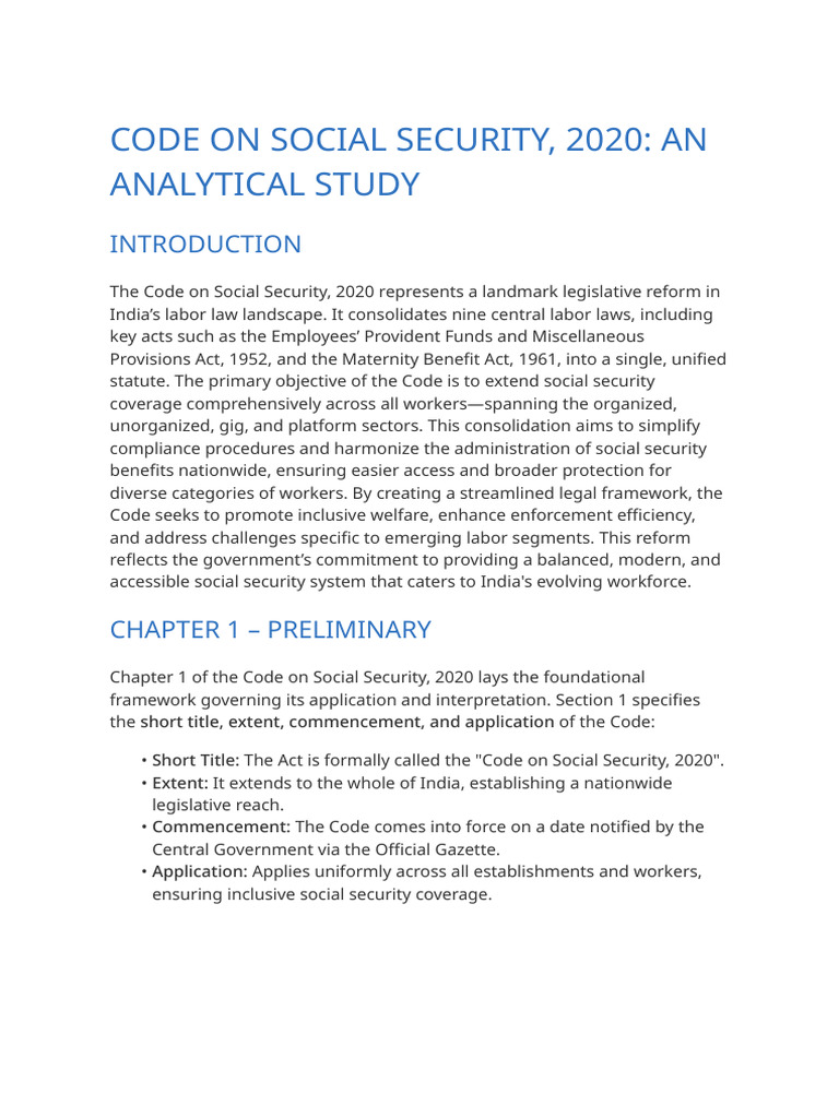 Analysis of India's Social Security Code 2020 | PDF | Employment ...