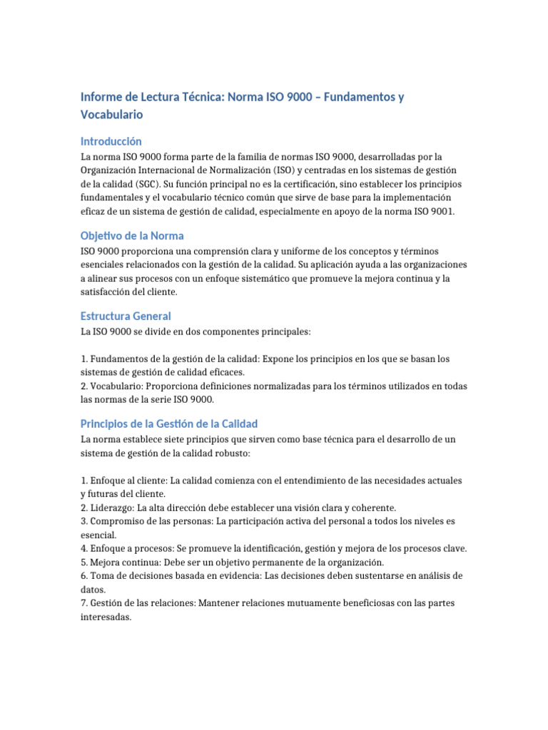 ISO 9000: Fundamentos y Vocabulario Clave | PDF | Sistema de manejo de ...