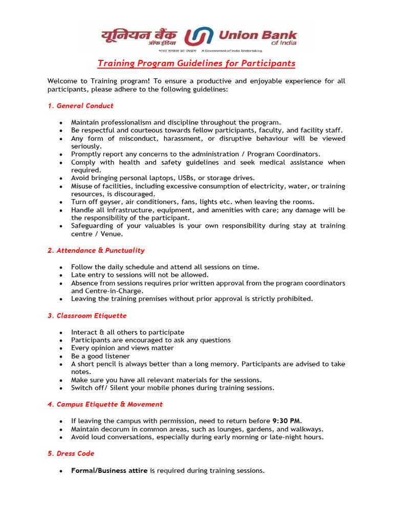 Training Program Guidelines For Participants | PDF | Cafeteria
