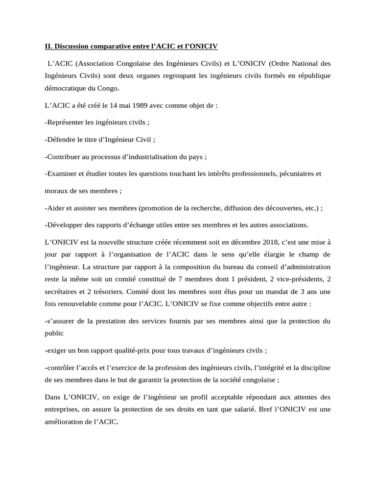 ACIC vs ONICIV : Évolution des Ingénieurs Civils | PDF | République ...