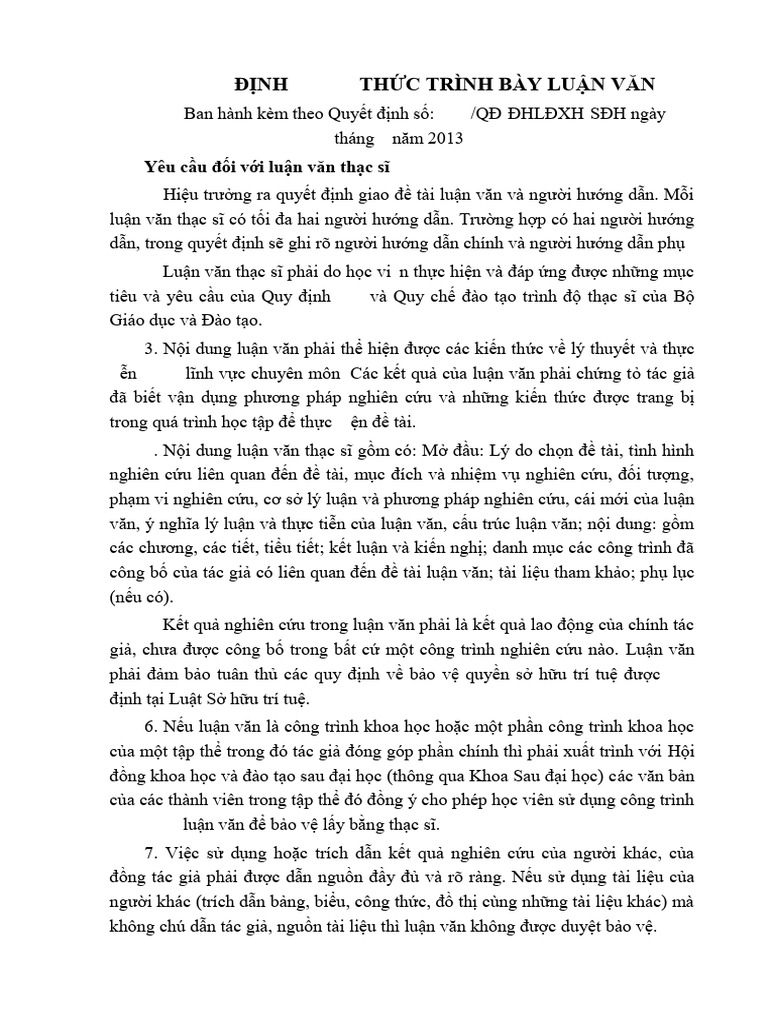 Quy Cach Trinh Bay Luan Van - BAN CHINH THUC | PDF