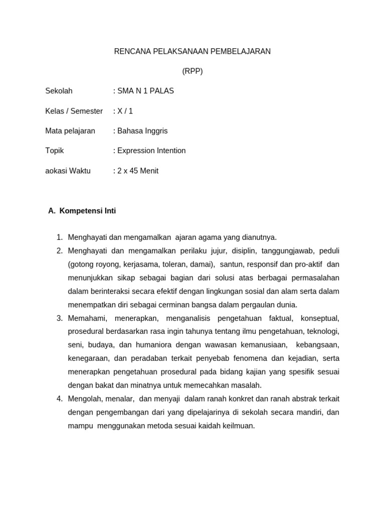 Contoh Rpp bahasa indonesia | PDF