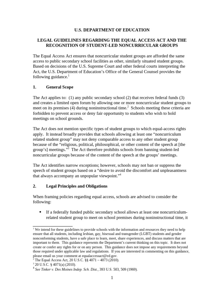 Equal Access Act Guidelines for Schools | PDF | Justice | Crime & Violence