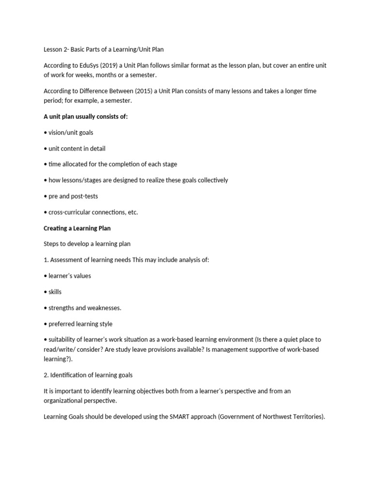 Basic Parts of Learning Plan | PDF | Learning | Mentorship