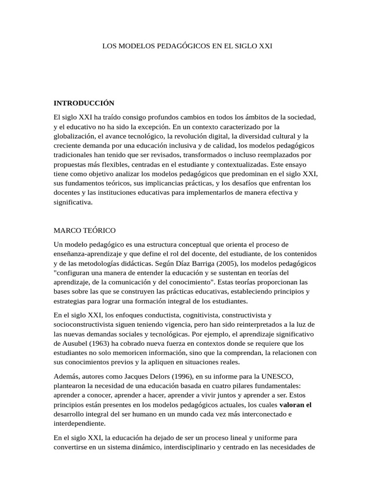 Los Modelos Pedagógicos en El Siglo Xxi | PDF | Constructivismo ...
