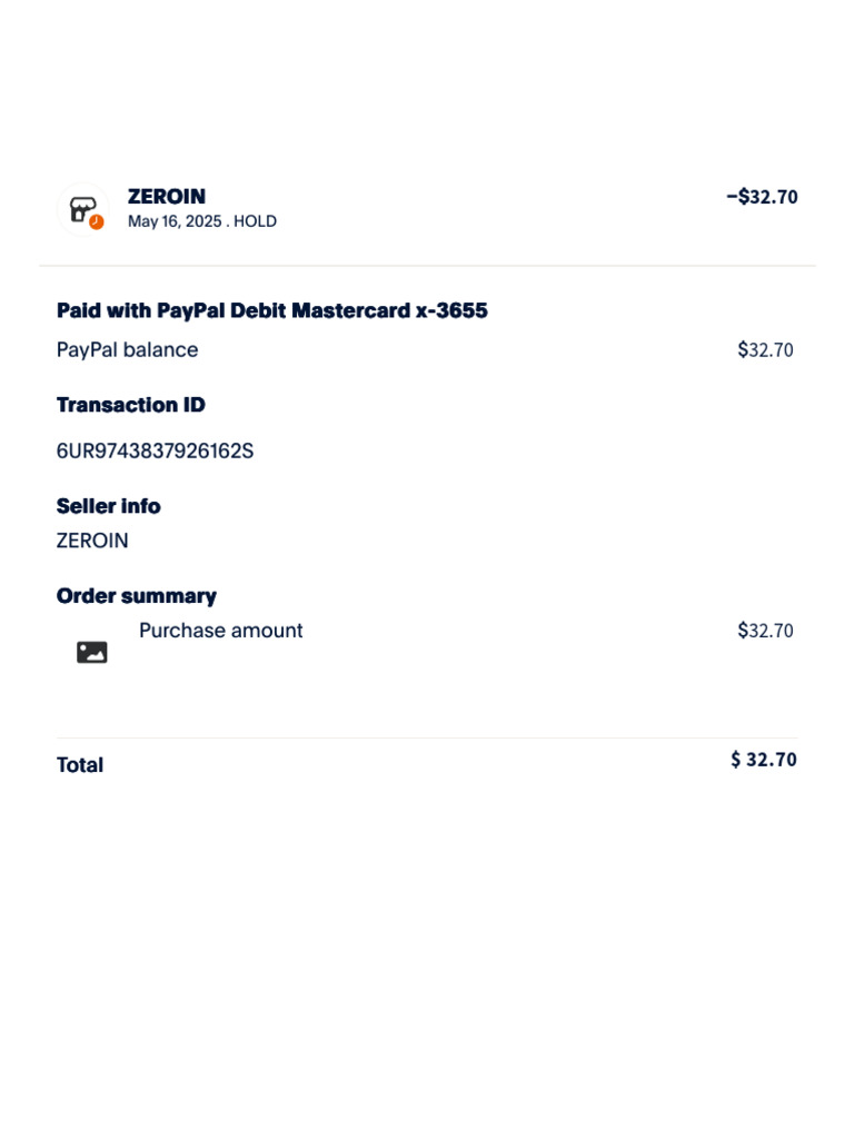 PayPal Transaction Summary: ZEROIN | PDF