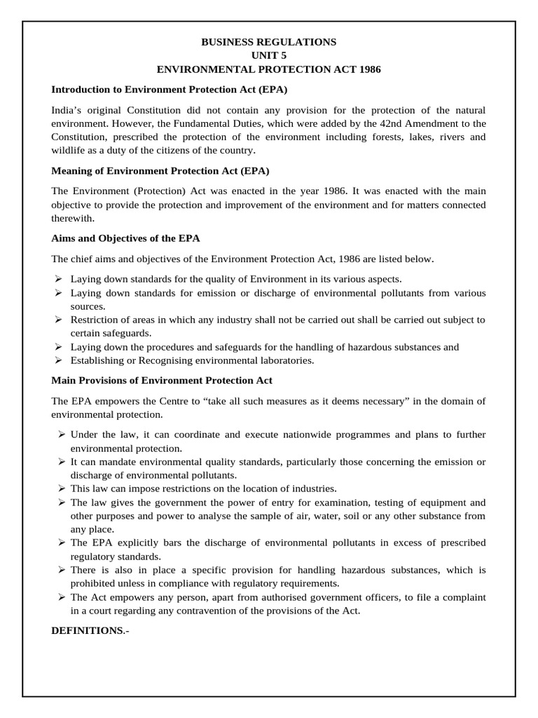 Overview of India's Environment Protection Act | PDF | Environmental ...