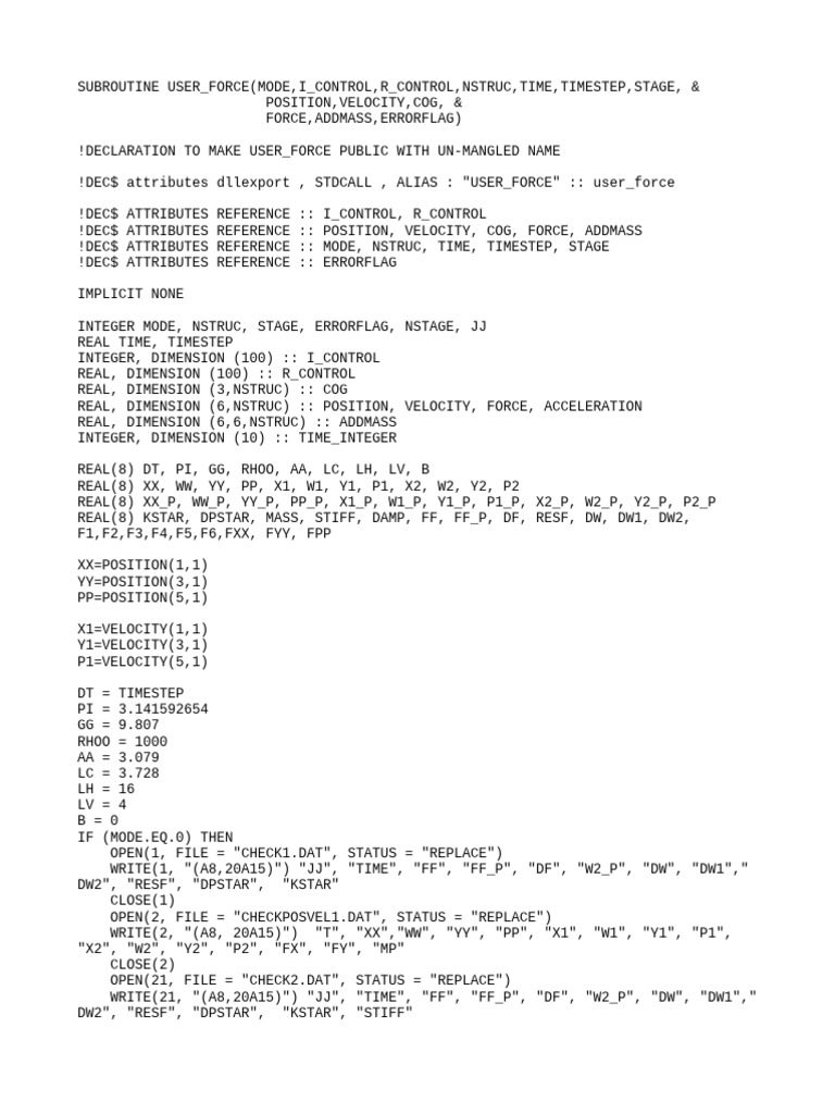 User Force Subroutine in Fortran | PDF