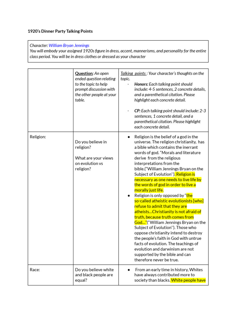 Copy of 1920's Speakeasy Talking Points | PDF