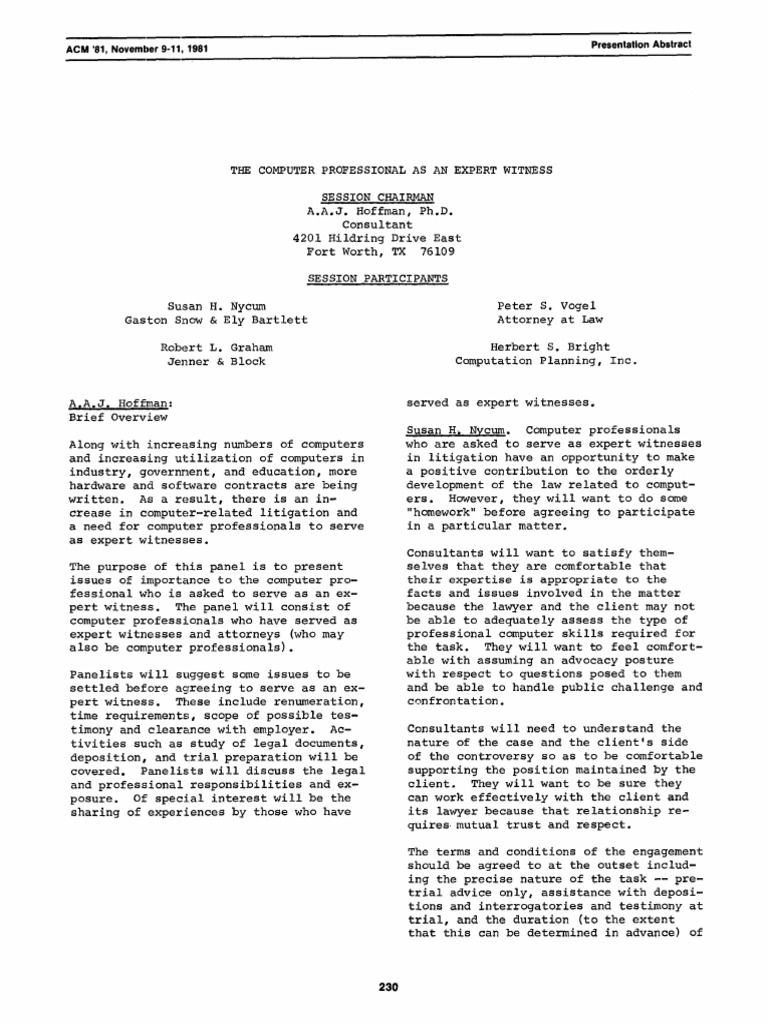 Computer Professionals as Expert Witnesses | PDF | Deposition (Law ...