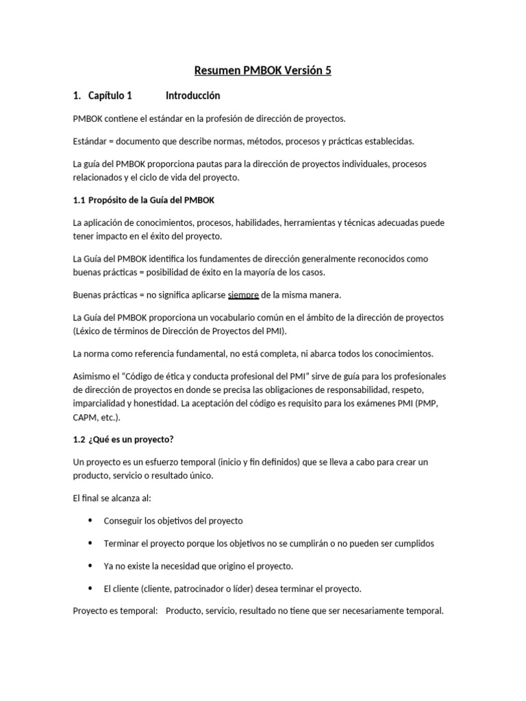 Resumen de la Guía PMBOK 5 | PDF | Planificación estratégica ...