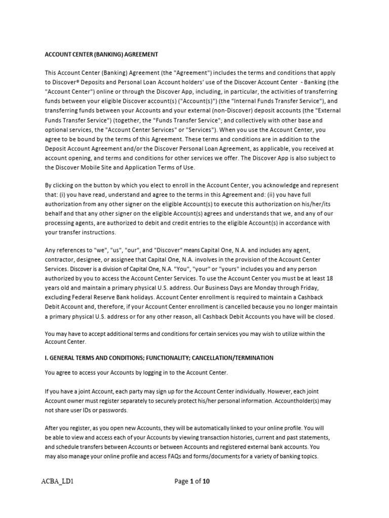 Discover Account Center Agreement | PDF | Indemnity | Banks
