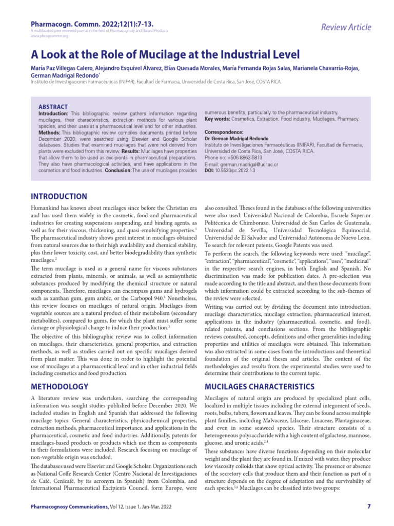 Mucilages: Extraction and Industrial Uses | PDF | Digestion