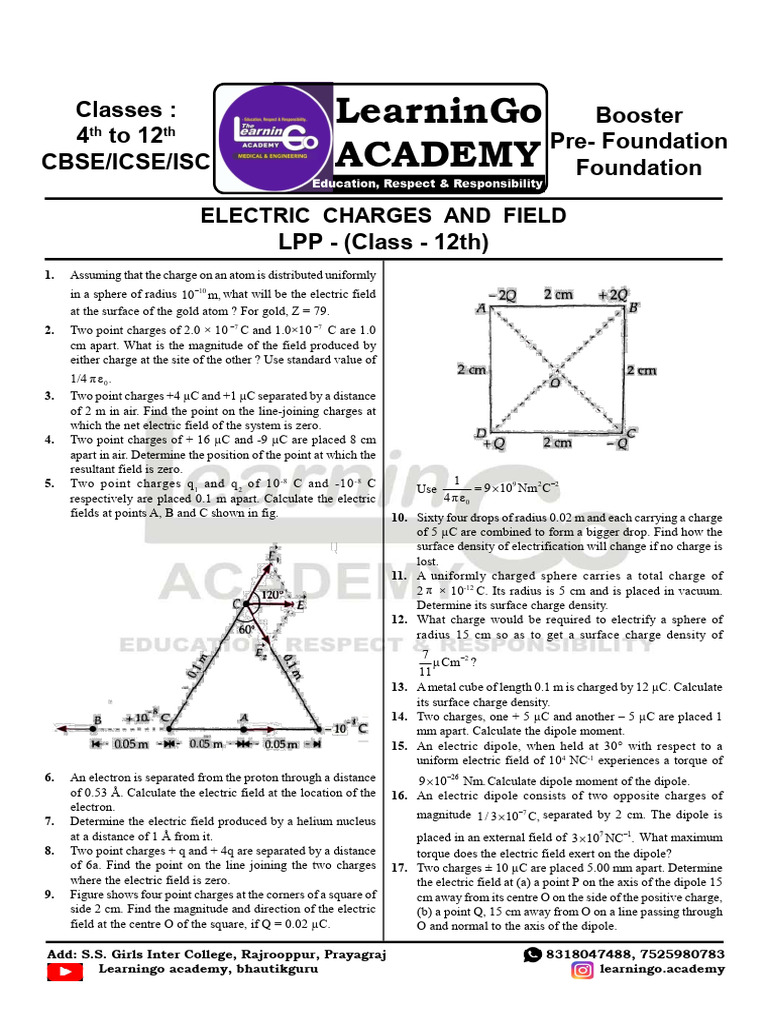 Electric Charges and Fields Class 12 Guide | PDF | Electric Field ...