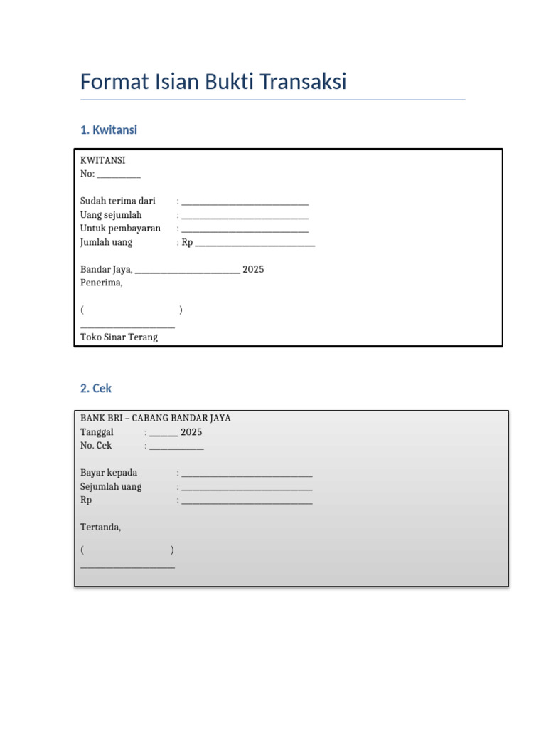 Format Isian Bukti Transaksi | PDF