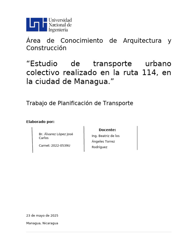 Estudio de la Ruta 114 en Managua | PDF | Transporte | Transporte público