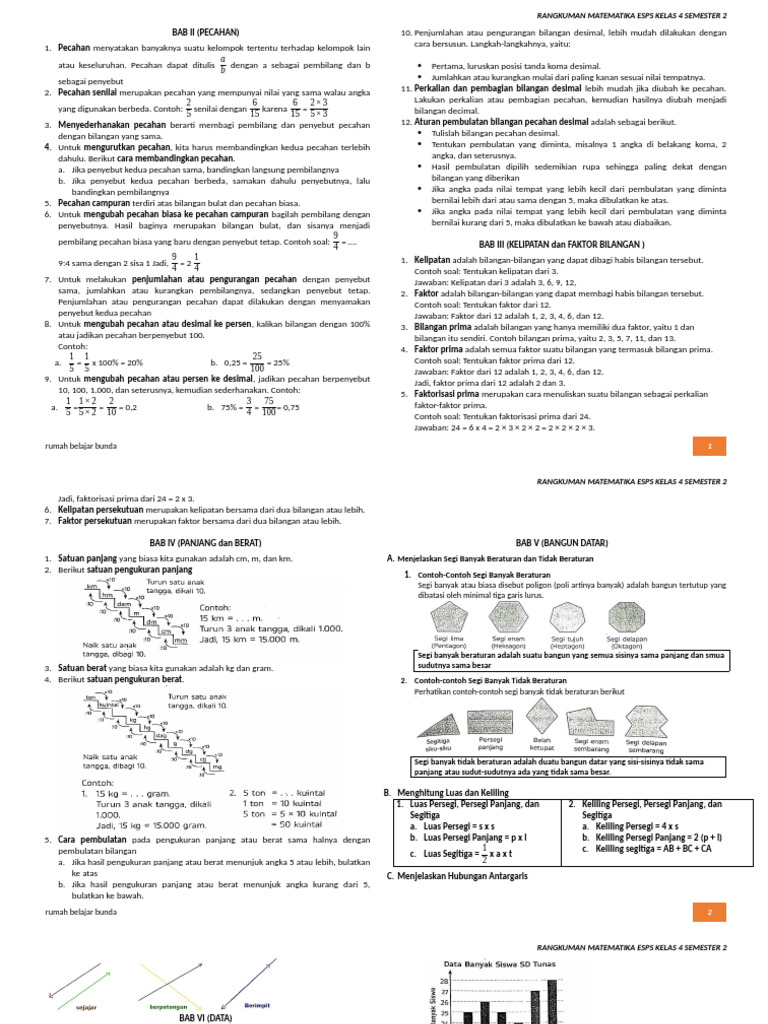 Rangkuman Matematika Kelas 4 Semester 2 | PDF