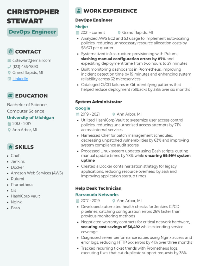 Devops Chef Resume Example | PDF | Computer Science | Computer Engineering