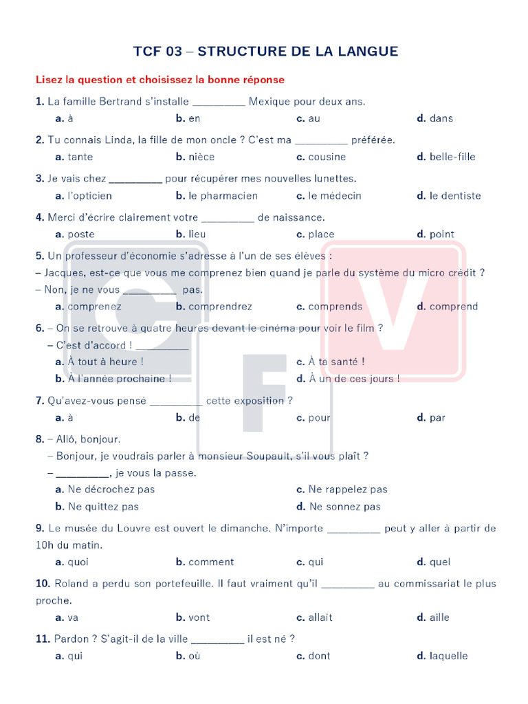 TCF - Structure de la langue - Đề 8 | PDF