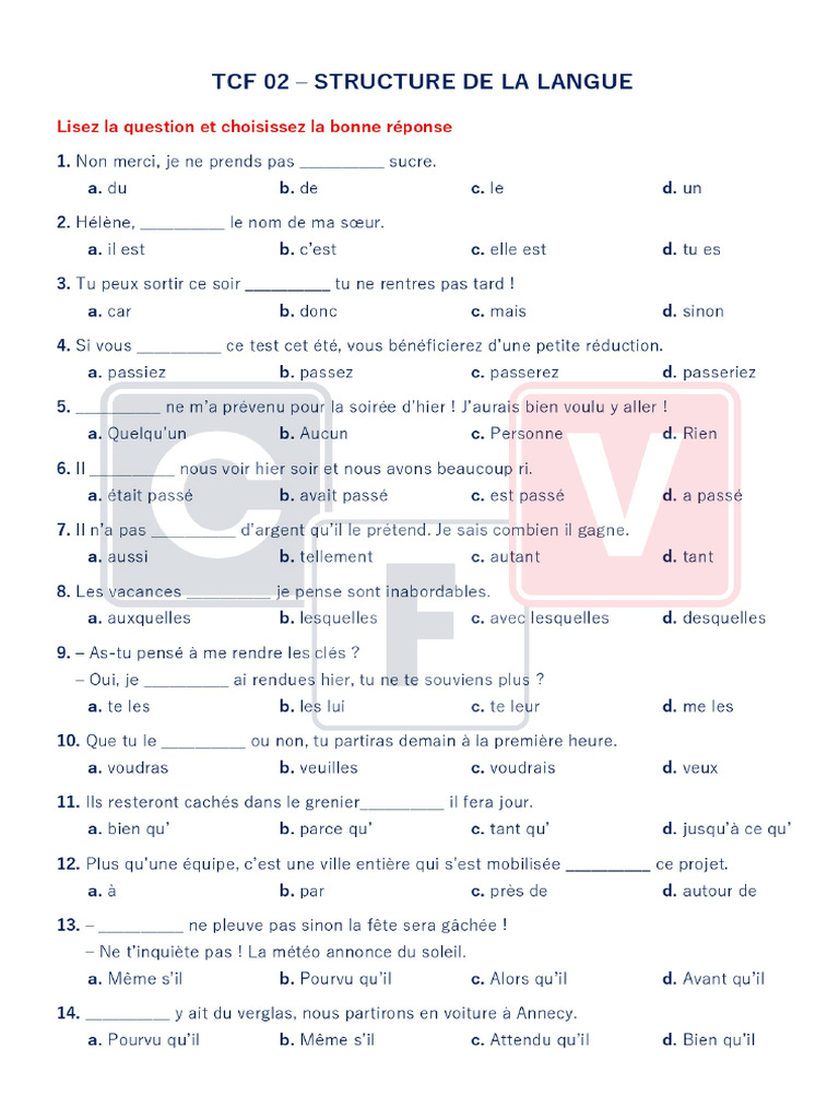 TCF - Structure de la langue - Đề 7 | PDF