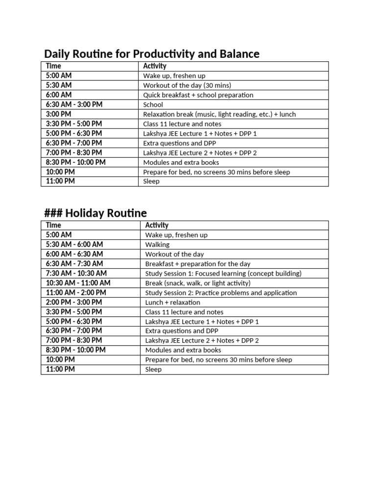 Daily Productivity and Workout Routine | PDF | Physical Exercise ...