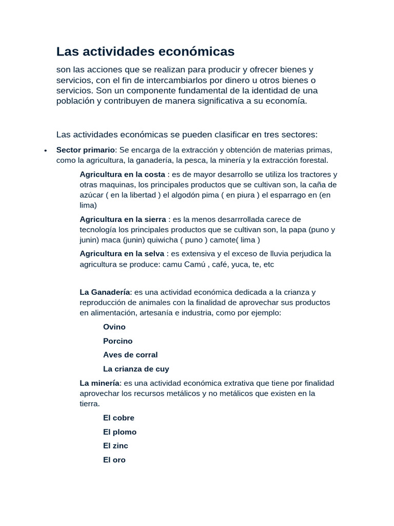 Las Actividades Económicas | PDF | Agricultura | Economias