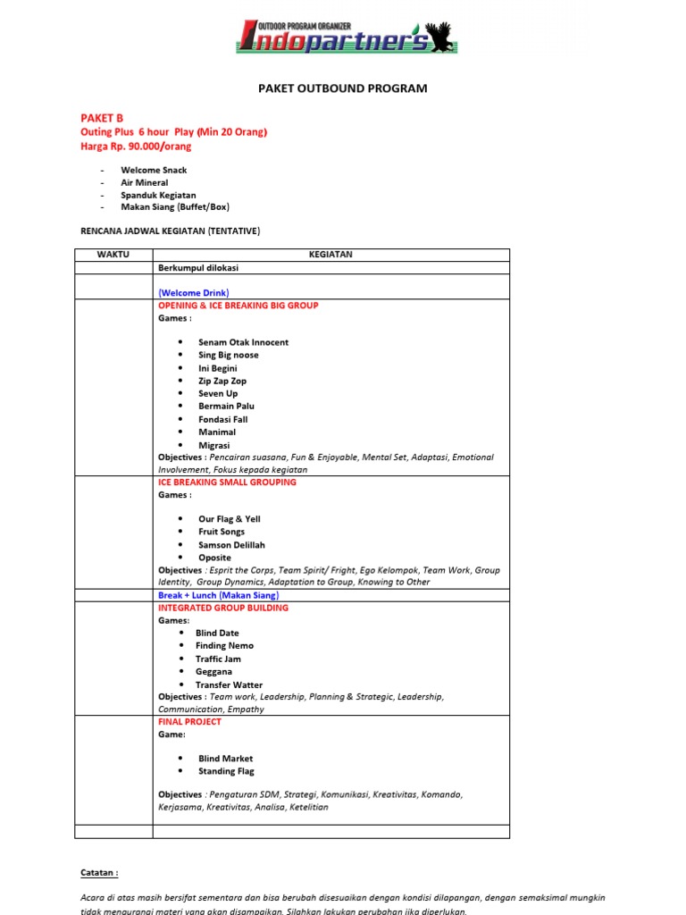 Paket B Outbound Program | PDF
