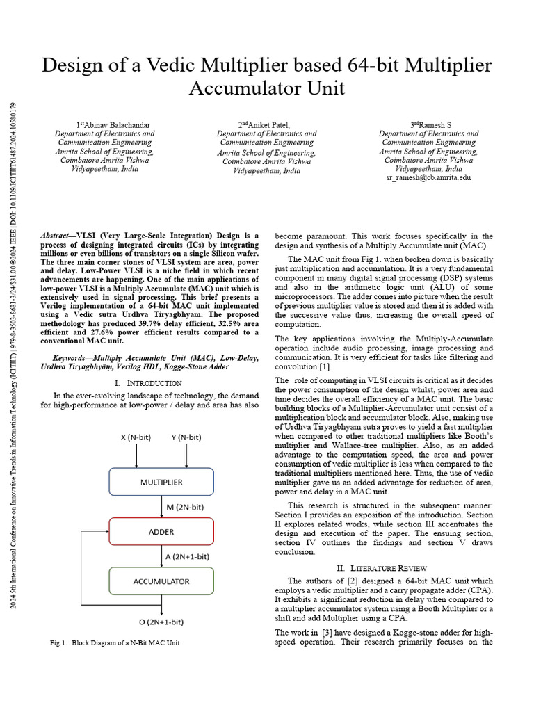 Vedic 64-bit Multiplier Accumulator Design | PDF | Multiplication ...