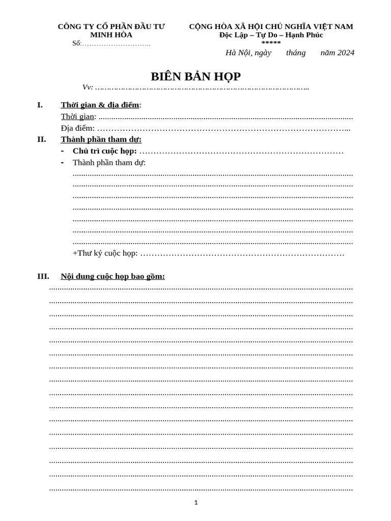 mẫu biên bản họp | PDF