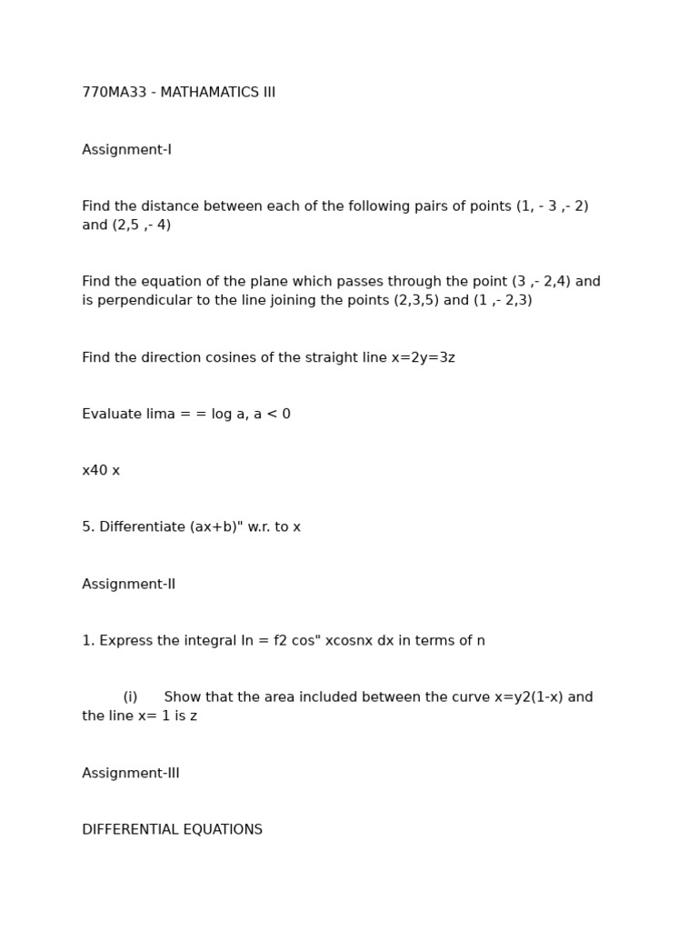Mathematics III Assignments Overview | PDF