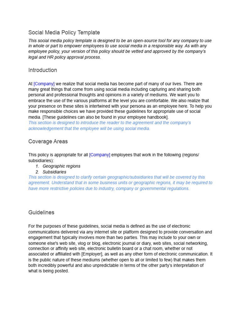 Social Media Policy Template | PDF | Social Media | Popular Culture ...