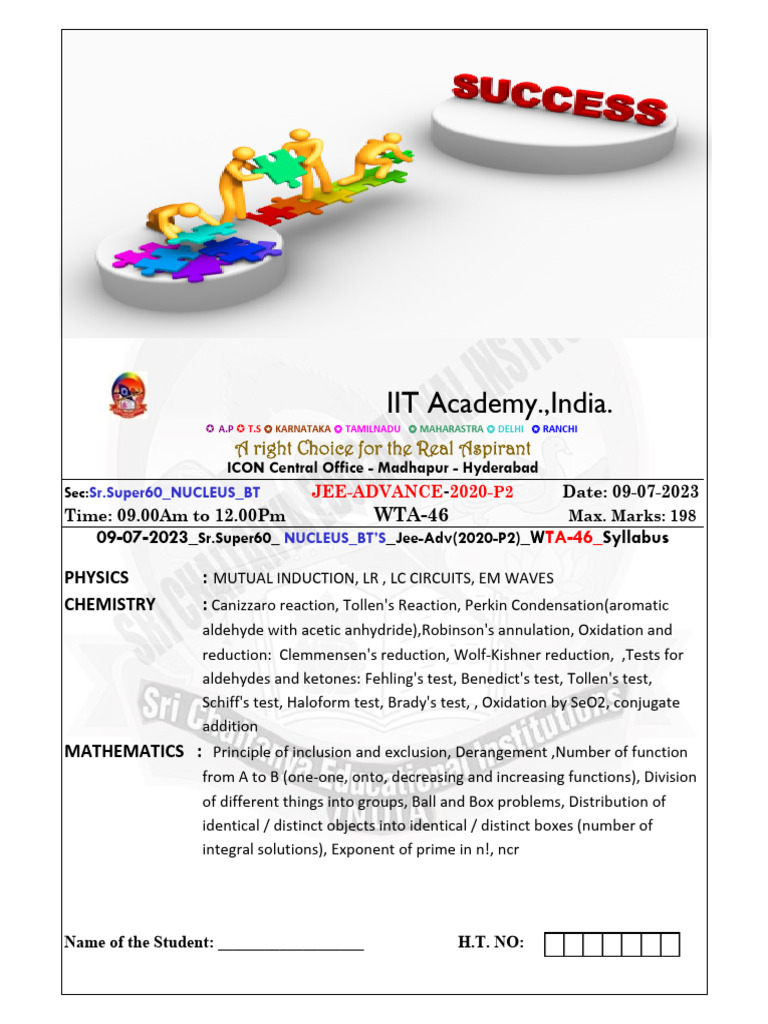 JEE Advance 2020 Physics Chemistry Math Exam | PDF | Inductor ...