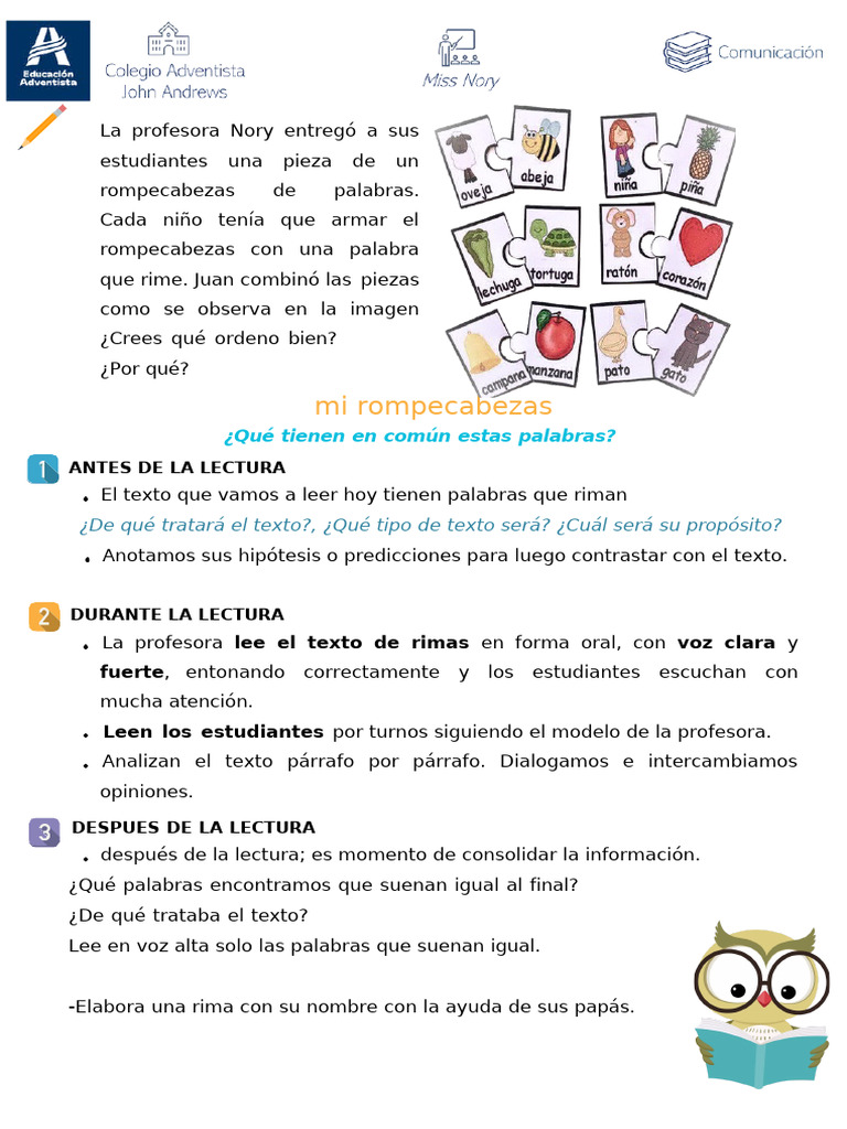 Actividades de Rimas para Estudiantes | PDF