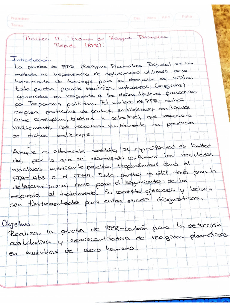 PRÁCTICA 11. Examen de Reagina Plasmática Rápida (RPR) | PDF