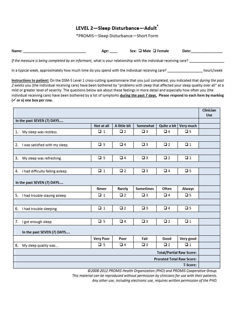 Adult Sleep Disturbance Assessment Form | PDF | Sleep Disorder | Insomnia