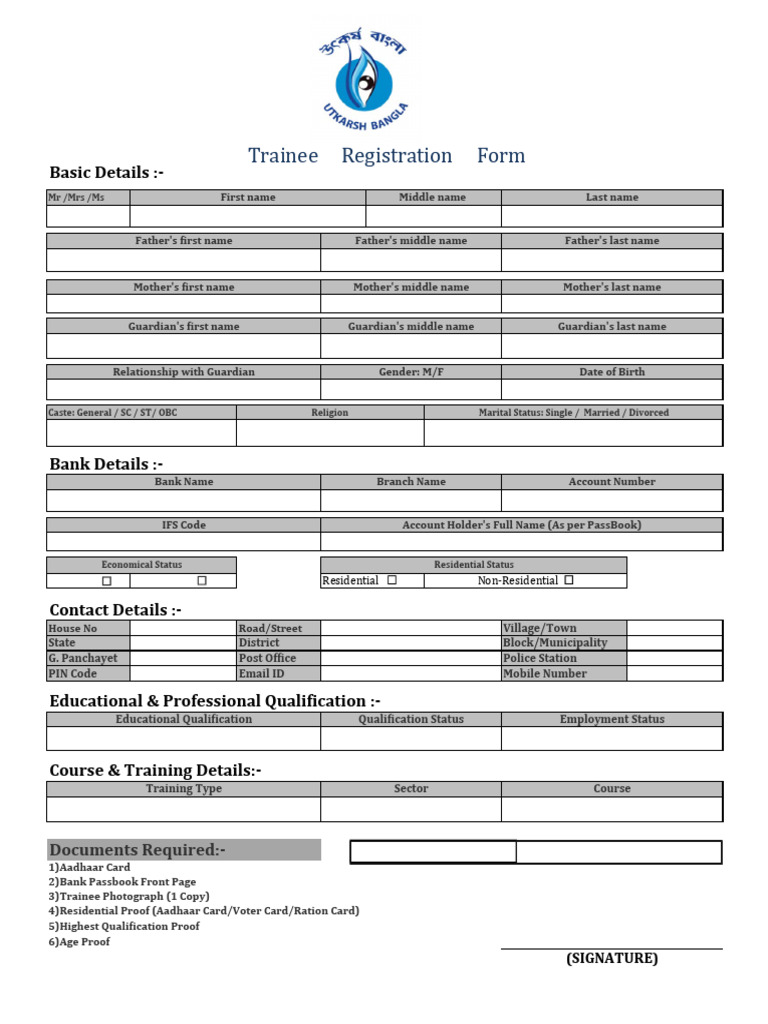 Trainee Registration Form Details | PDF | Access Control | Government ...
