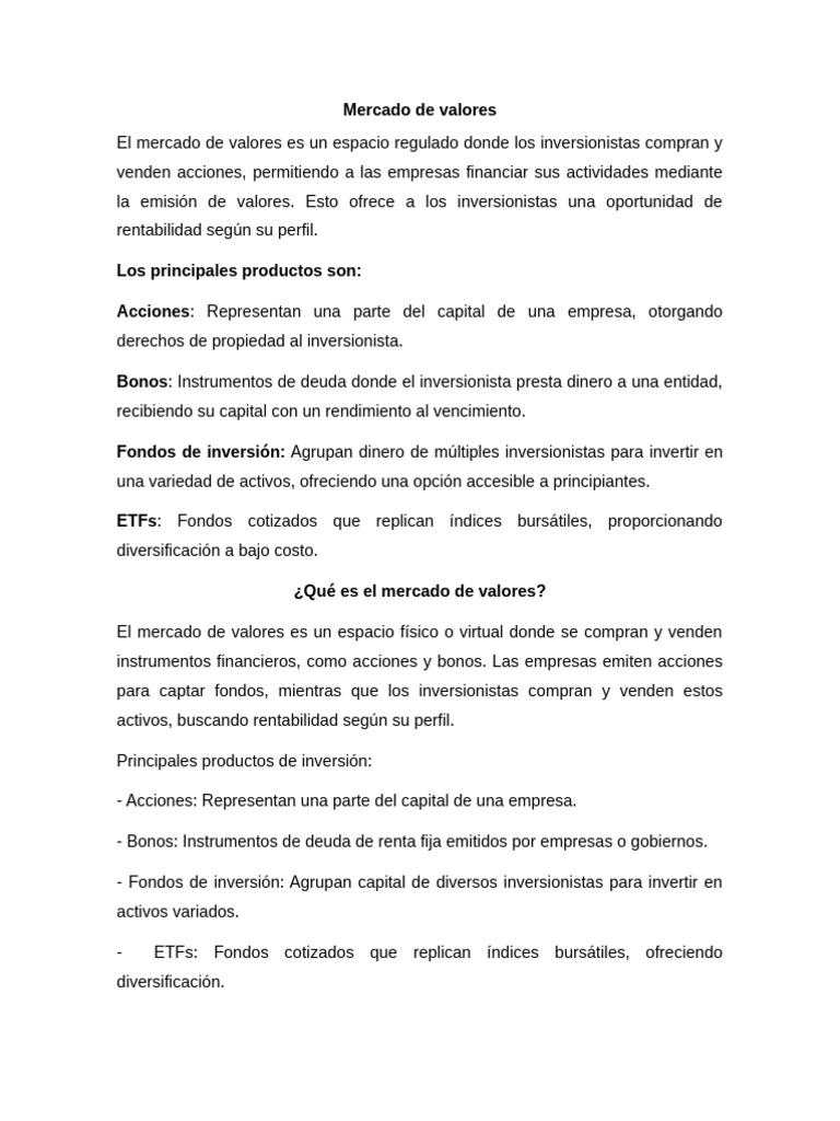 Introducción al Mercado de Valores | PDF | Bolsa | Fondo de inversion