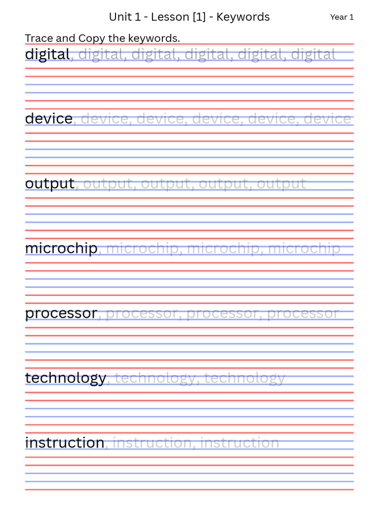 Year 1 Keywords for Digital Technology | PDF
