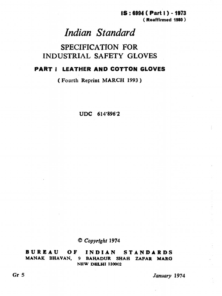 Industrial Safety Gloves Specification | PDF | Seam (Sewing) | Glove