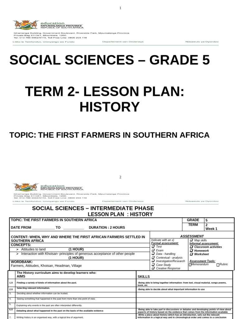 Term 2 - Grade 5 History SS Lesson Plans | PDF | Lesson Plan | Information