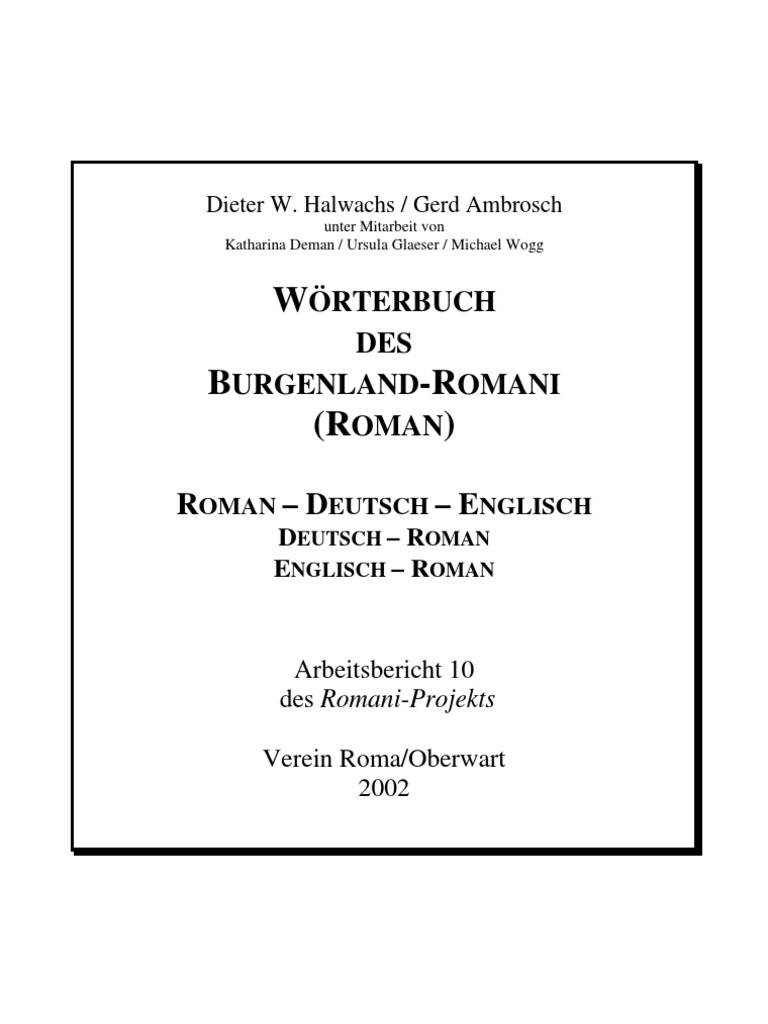Worterbuch Des Burgenland Romani Roman Deutsch Englisch