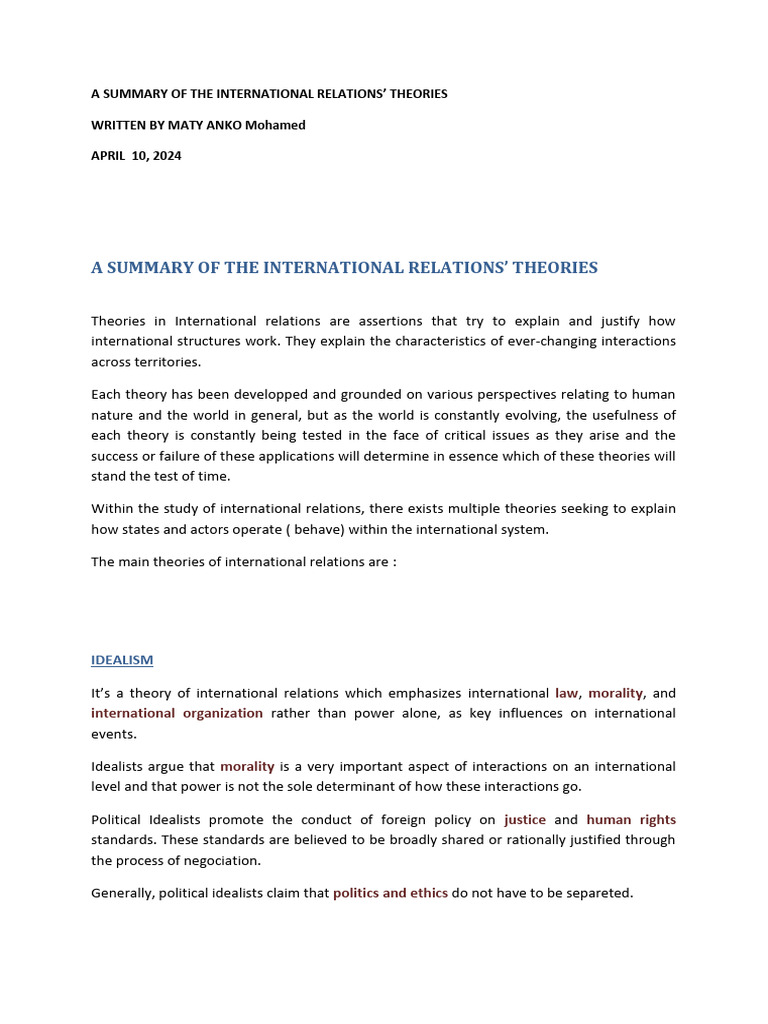 The Theories of International Relations | PDF | Neoliberalism ...