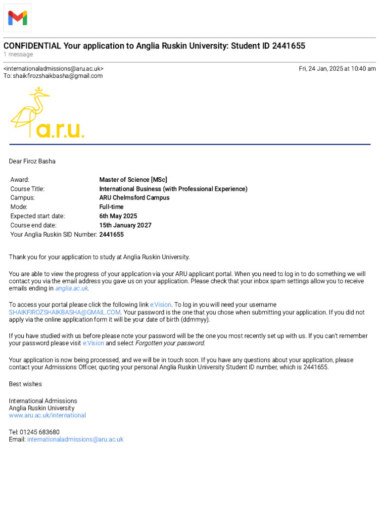 Anglia Ruskin University Application Update | PDF